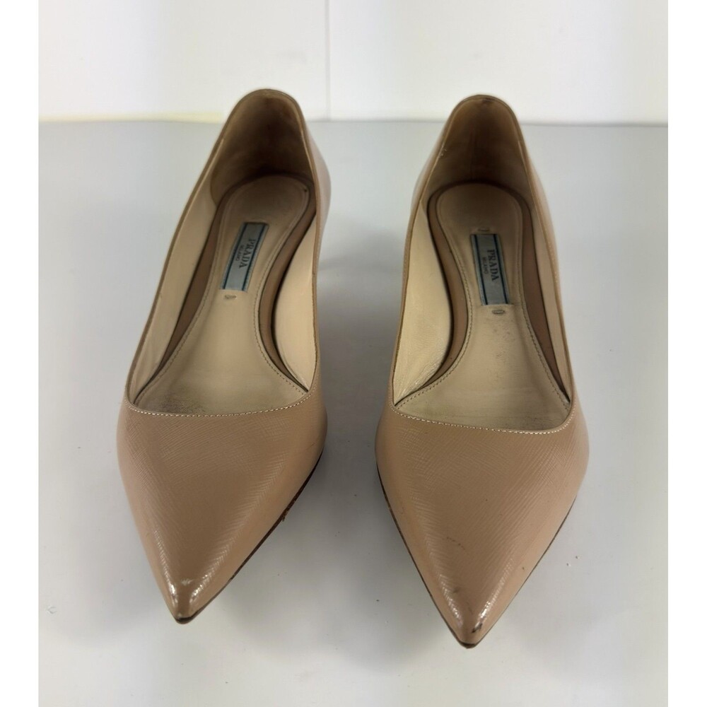 Prada Tan Nude Classic Pointy Toe Stiletto Kitten Heels Size EU 36.5 US 6.5 - Picture 3 of 9